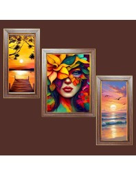 3-Pack Beautiful nature painting Photo Frames - 2 Pieces 6x13 Inch & 1 Piece 10x13 Inch - Rustic Wall Art for Home & Office Decor - Botanical Wall Hanging for Living Room, Bedroom, or Workspace