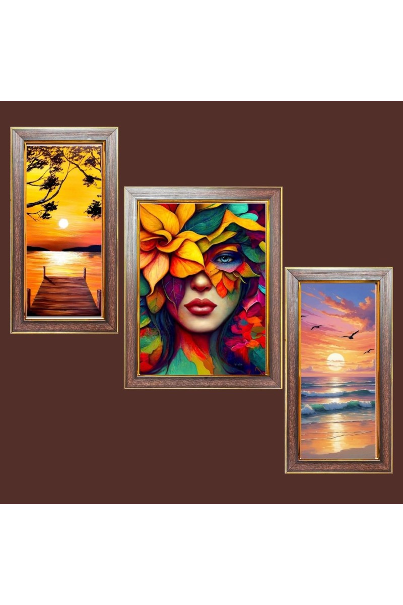 3-Pack Beautiful nature painting Photo Frames - 2 Pieces 6x13 Inch & 1 Piece 10x13 Inch - Rustic Wall Art for Home & Office Decor - Botanical Wall Hanging for Living Room, Bedroom, or Workspace