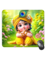 Customized Cute Little Krishna Picture Sublimation Mouse Pad | 8 X 7.5 Inch | Smooth Cloth Surface | Non-Slip Rubber Base | Personalized Mousepad for Laptop & Desktop (F17001)