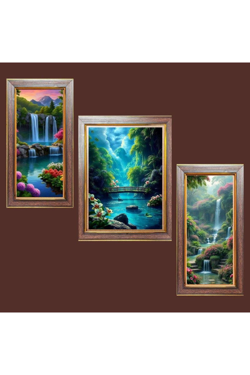 3-Pack Hidden Waterfalls of the Wild Photo Frames - 2 Pieces 8x15 Inch & 1 Piece 12x15 Inch - Rustic Wall Art for Home & Office Decor - Botanical Wall Hanging for Living Room, Bedroom, or Worksp