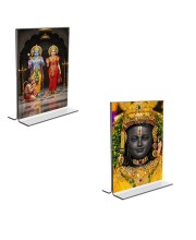 Car Desk/Table Top Sri Ram & Ram Lalla Acrylic T-Style Photo Stand - 2.5x3.5 Inches, Compact and Stylish Spiritual Display, easily change 2 photos (Pack of 1)