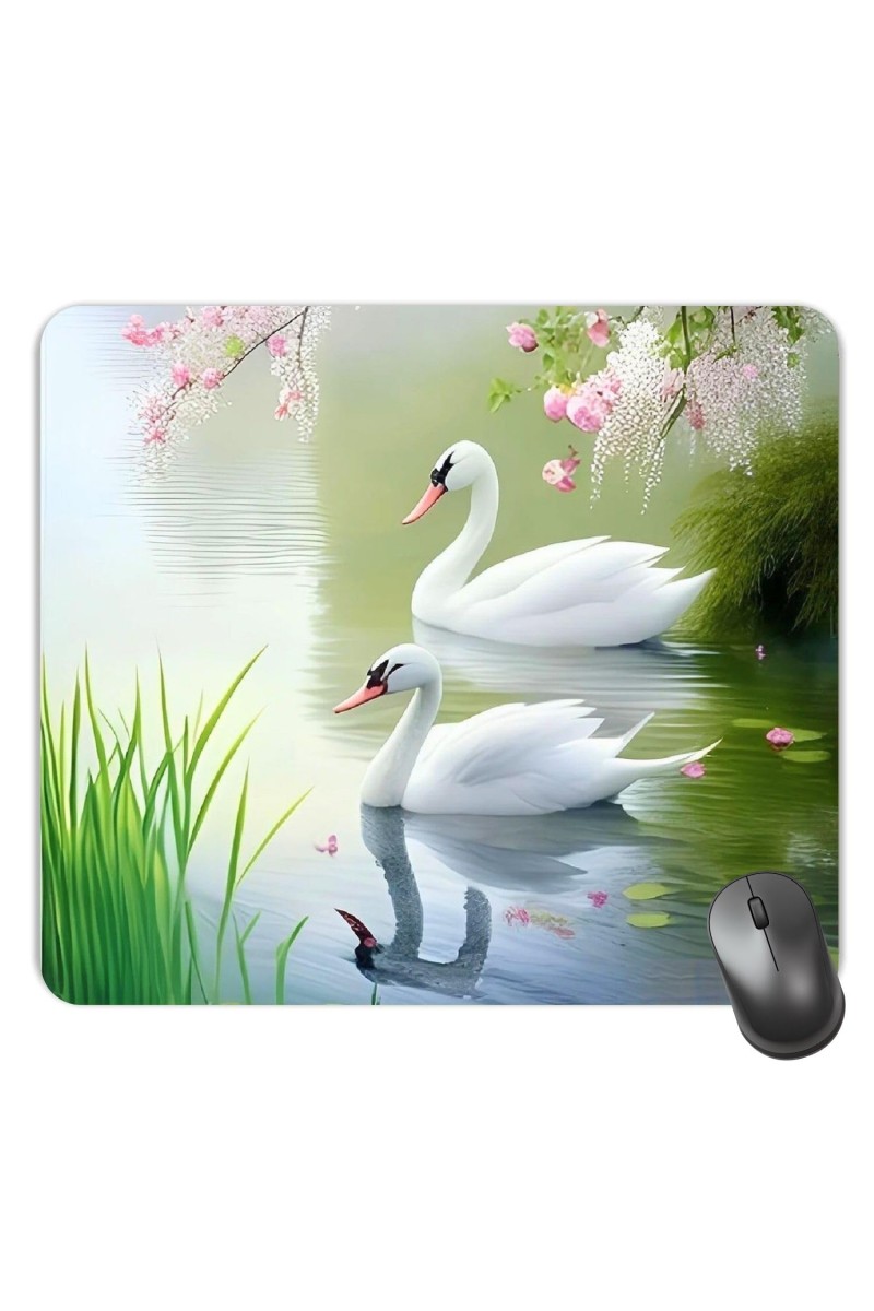 Customized Beautiful Swans Picture Sublimation Mouse Pad | 8 X 7.5 Inch | Smooth Cloth Surface | Non-Slip Rubber Base | Personalized Mousepad for Laptop & Desktop (F17149)
