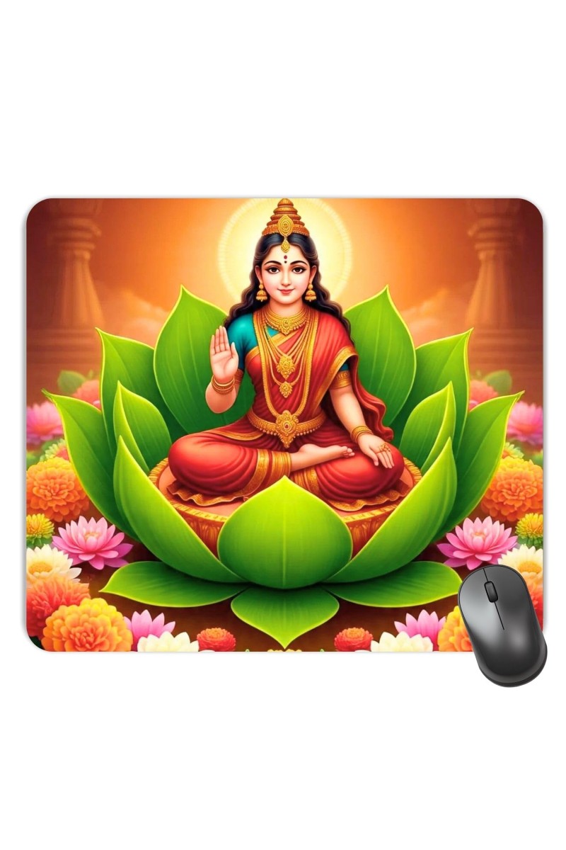 Customized Lakshmi Devi Picture Sublimation Mouse Pad | 8 X 7.5 Inch | Smooth Cloth Surface | Non-Slip Rubber Base | Personalized Mousepad for Laptop & Desktop (F17013)
