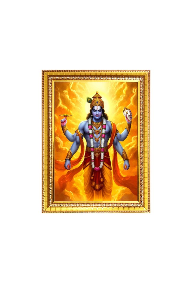 Lord Narayan Photo Frame - 10x14 Inches, Brown Wooden Frame for Home, Office & Temple Decoration