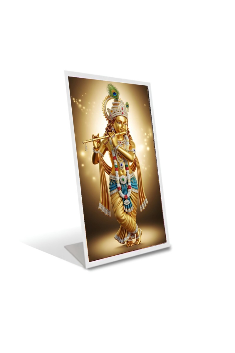 Car Desk/Table Top Divine Krishna Acrylic L-Style Photo Stand - 2.5x3.5 Inches, Compact And Stylish Spiritual Display (F6676)