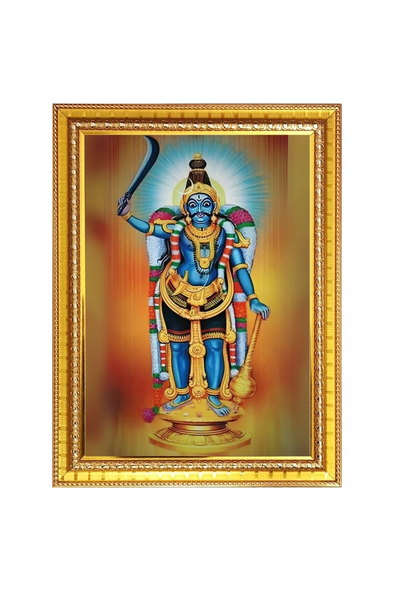 God Karuppusamy Photo Frame - 12x16 Inches, Brown Wooden Frame for Home, Office & Temple Decoration