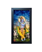 Hitech Sales Shree Krishna Wall-Mount Polystyrene Photo Frame Home Pooja Room, Decoration and Gifting, 9.6 x 15.6 inches Black Frame (Pack of 1, Printed Photo)