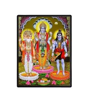 Brahma Vishnu Shiva Laminated Photo - 7x9 Inches, Divine Blessings for Home & Office and Temple Decoration