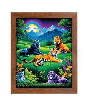 AI Funny Lion and Tiger Art Picture for Kids - 10x14 inches, Brown Color - Perfect Wall Decor for Children's Room