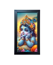 Hitech Sales Nanha Gopala Wall-Mount Rectangular Polystyrene Photo Frame for Pooja Room, Home Decoration and Gifting, 9.6 x 15.6 inches Black Frame (Pack of 1, Printed Photo)
