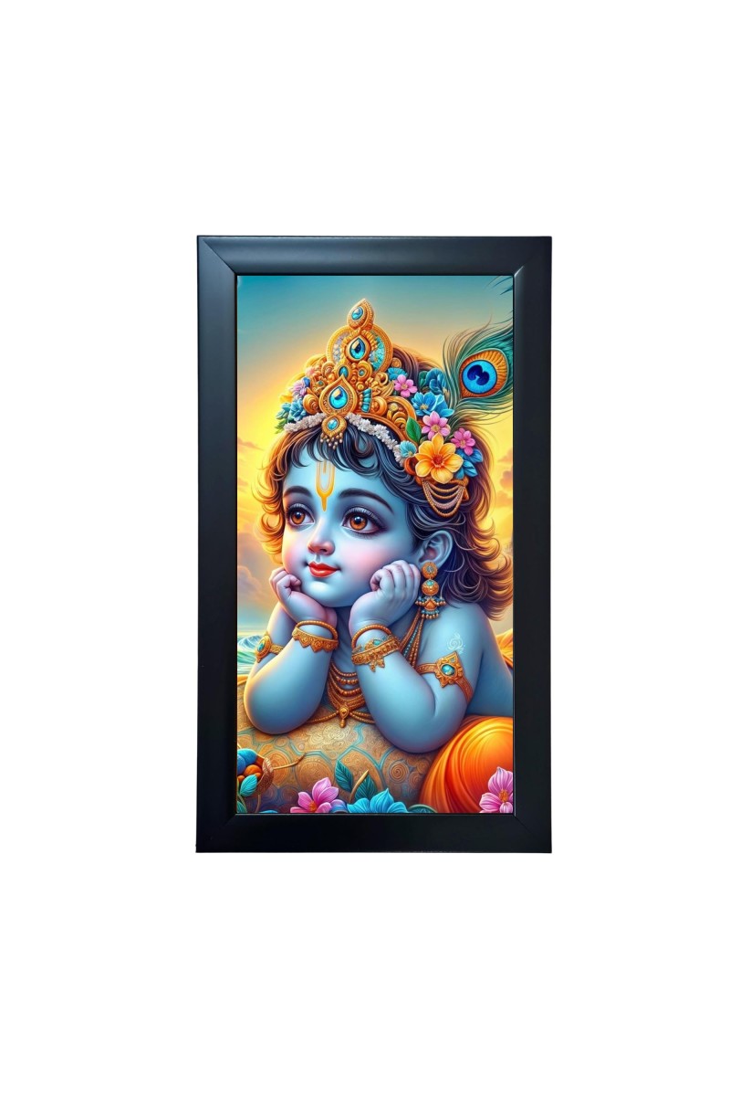 Hitech Sales Nanha Gopala Wall-Mount Rectangular Polystyrene Photo Frame for Pooja Room, Home Decoration and Gifting, 9.6 x 15.6 inches Black Frame (Pack of 1, Printed Photo)