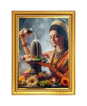 Shiva linga Photo Frame - 10x14 Inches, Brown Wooden Frame for Home, Office & Temple Decoration