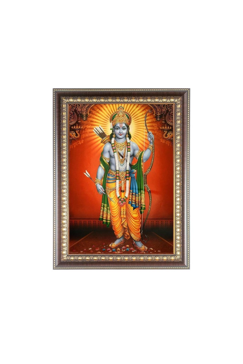 Lord Rama Photo Frame - 16x20 Inches, Brown Wooden Frame for Home, Office & Temple Decoration