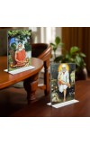 Lokenath Baba & Sai Baba Acrylic T-Style Photo Stand - 7x9 Inches, Compact and Stylish Spiritual Display, easily change 2 photos (Pack of 1)