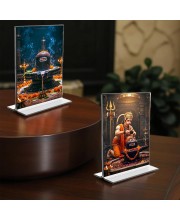 Sri Hanuman & Lord Shiva Lingam Acrylic T-Style Photo Stand, Compact and Stylish Spiritual Display, easily change 2 photos (Pack of 1)