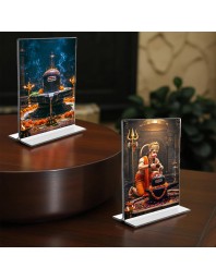 Sri Hanuman & Lord Shiva Lingam Acrylic T-Style Photo Stand - 11x13 Inches, Compact and Stylish Spiritual Display, easily change 2 photos (Pack of 1)