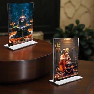 Sri Hanuman & Lord Shiva Lingam Acrylic T-Style Photo Stand - 11x13 Inches, Compact and Stylish Spiritual Display, easily change 2 photos (Pack of 1)