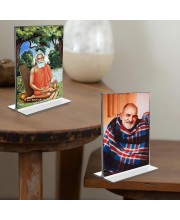 Debi Lokenath Baba & Neem Karoli Baba Acrylic T-Style Photo Stand - 11x13 Inches, Compact and Stylish Spiritual Display, easily change 2 photos (Pack of 1)