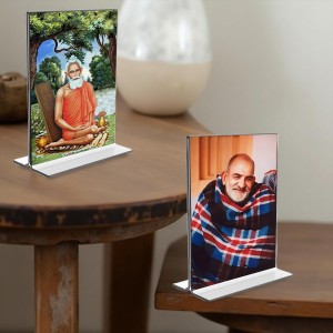 Car Desk/Table Top Maa Lokenath Baba & Neem Karoli Baba Acrylic T-Style Photo Stand - 2.5x3.5 Inches, Compact and Stylish Spiritual Display, easily change 2 photos (Pack of 1)
