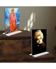Swami Vivekananda Acrylic T-Style Photo Stand - 11x13 Inches, Compact and Stylish Spiritual Display, easily change 2 photos (Pack of 1)