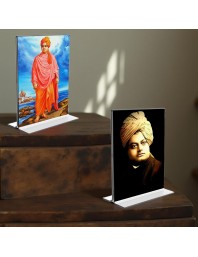 Swami Vivekananda Acrylic T-Style Photo Stand - 5x7 Inches, Compact and Stylish Spiritual Display, easily change 2 photos (Pack of 1)