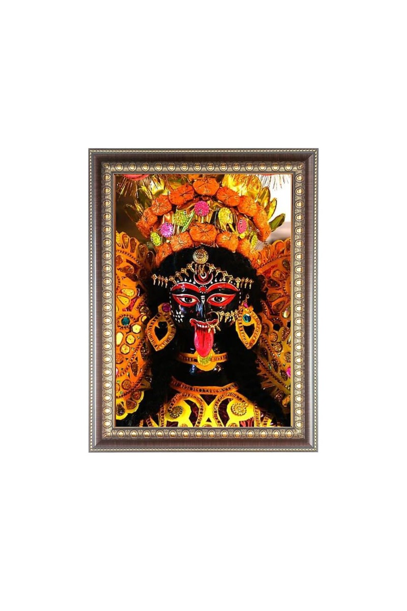 Maa Kali Photo Frame - 10x14 Inches, Brown Wooden Frame for Home, Office & Temple Decoration