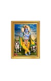 Lord Sri Krishna playing Flute Photo Frame - 10x14 Inches, Brown Wooden Frame for Home, Office & Temple Decoration