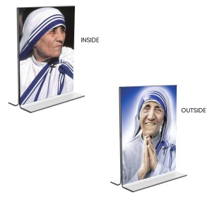 Mother Teresa Acrylic T-Style Photo Stand, Compact and Stylish Spiritual Display, easily change 2 photos (Pack of 1)