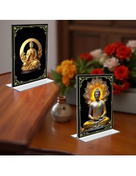 Buddha Acrylic T-Style Photo Stand - 5x7 Inches, Compact and Stylish Spiritual Display, easily change 2 photos (Pack of 1)