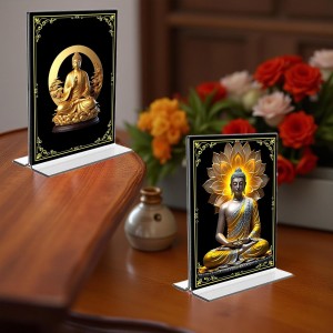 Buddha Acrylic T-Style Photo Stand - 5x7 Inches, Compact and Stylish Spiritual Display, easily change 2 photos (Pack of 1)