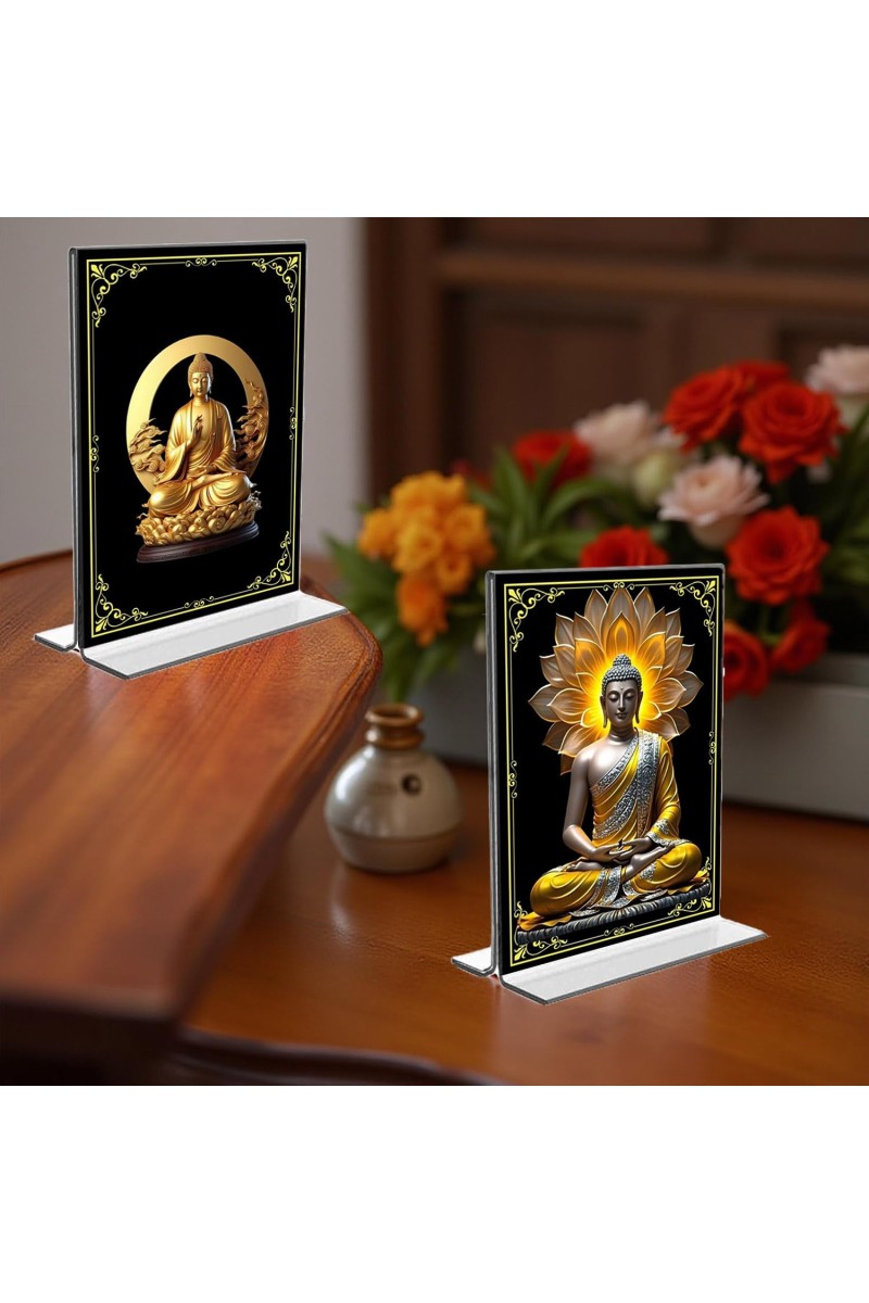 Buddha Acrylic T-Style Photo Stand - 5x7 Inches, Compact and Stylish Spiritual Display, easily change 2 photos (Pack of 1)