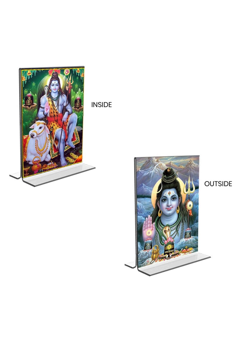 Lord Shiva Acrylic T-Style Photo Stand - 11x13 Inches, Compact and Stylish Spiritual Display, easily change 2 photos (Pack of 1)