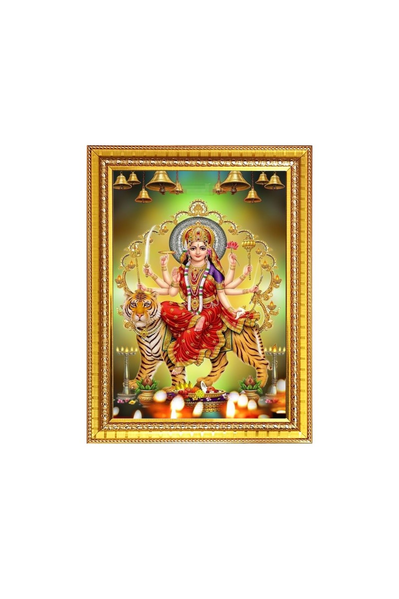Maa Durga Nav Roop Photo Frame - 10x14 Inches, Brown Wooden Frame for Home, Office & Temple Decoration