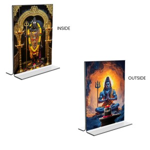 Lord Shiva Acrylic T-Style Photo Stand - 5x7 Inches, Compact and Stylish Spiritual Display, easily change 2 photos (Pack of 1)
