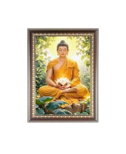 Lord Buddha Photo Frame - 10x14 Inches, Brown Wooden Frame for Home, Office & Temple Decoration