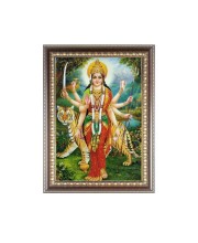 Maa Durga Photo Frame - 10x14 Inches, Brown Wooden Frame for Home, Office & Temple Decoration