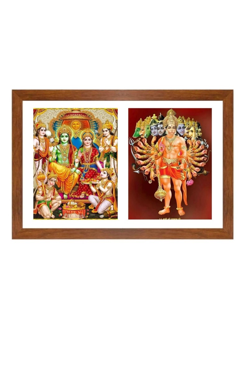 Lord rama and sita darbar and jai hanuman Photo Frame - 19x23Inches - Spiritual Artwork for Home Decor, Puja Room and Office Decoration