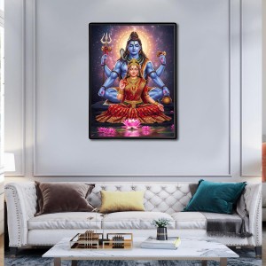 Shiva Parvati Laminated Photo - 11x13 Inches, Divine Blessings for Home & Office and Temple Decoration