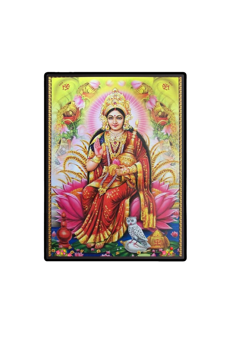 Lakshmi Laminated Photo - 5x7 Inches, Divine Blessings for Home & Office and Temple Decoration
