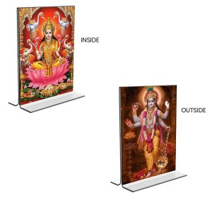 Debi Lakshmi Lord Narayan Acrylic T-Style Photo Stand, Compact and Stylish Spiritual Display, easily change 2 photos (Pack of 1)