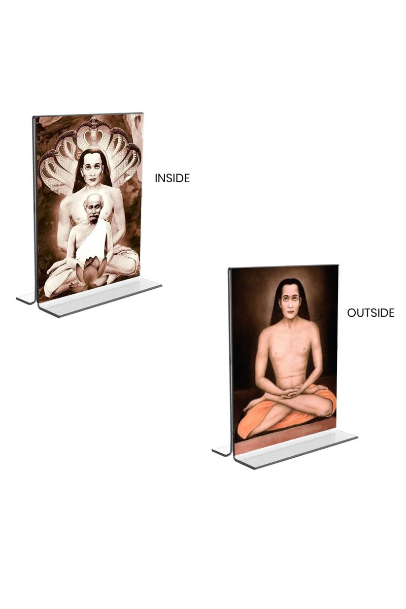 Mahavatar Babaji Acrylic T-Style Photo Stand - 5x7 Inches, Compact and Stylish Spiritual Display, easily change 2 photos (Pack of 1)