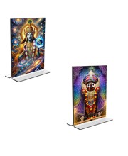 Car Desk/Table Top Lord Vishnu & Lord Jagannath Acrylic T-Style Photo Stand - 2.5x3.5 Inches, Compact and Stylish Spiritual Display, easily change 2 photos (Pack of 1)