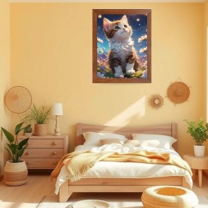 AI Funny Cute Cat Art Picture for Kids - 14x18 inches, Brown Color - Perfect Wall Decor for Children's Room