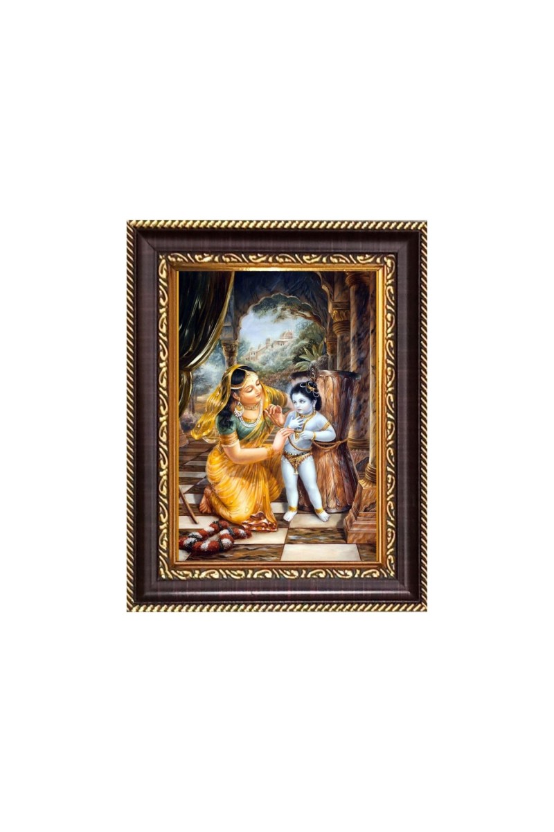 Maa Yoshada & Baby Krishna Digital Print Photo 6.7x8.7 inches - Vibrant Religious Wall Art for Home or Office Decor.