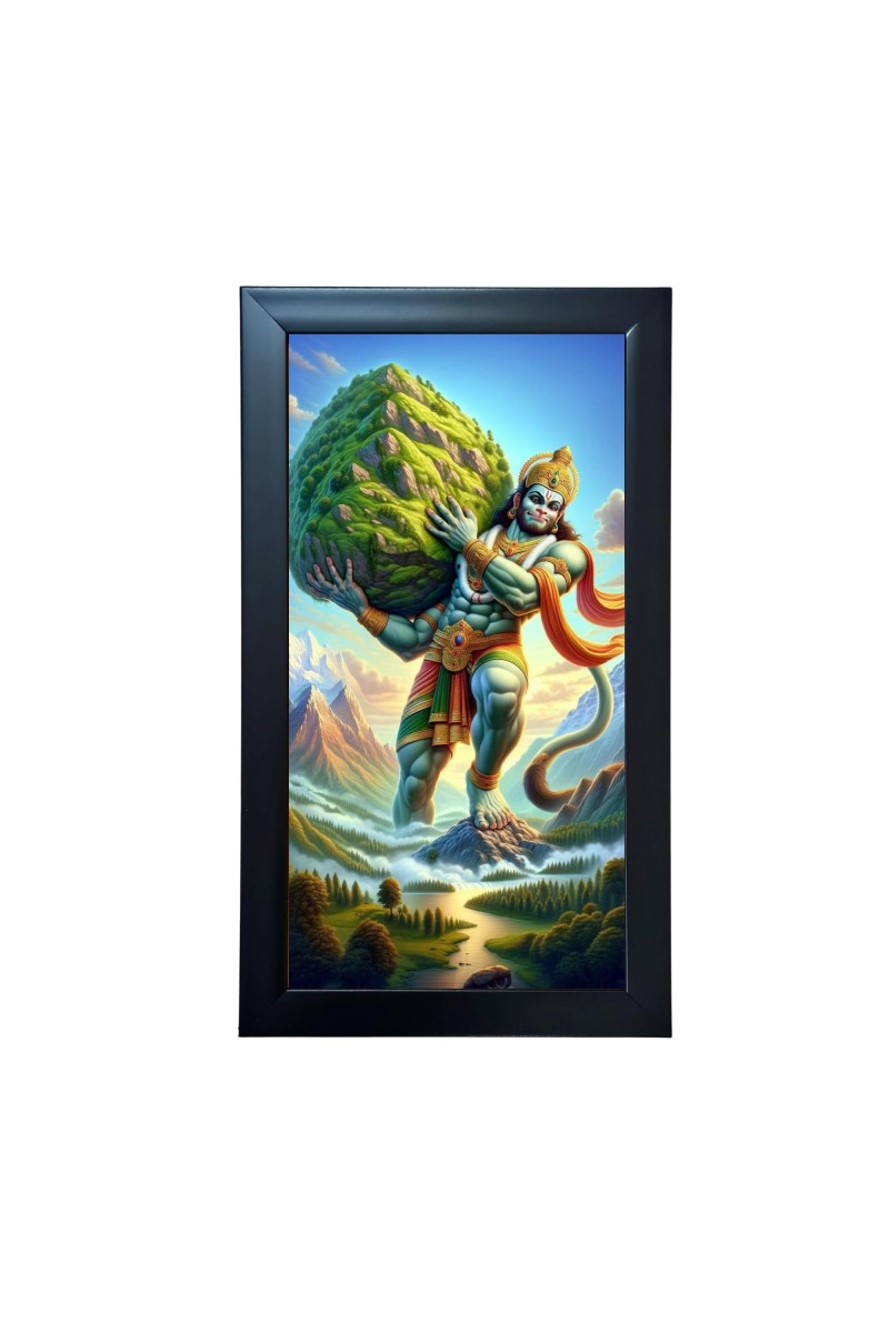 Hitech Sales Jai Shree Bajrangbali Wall-Mount Polystyrene Photo Frame Home Decoration and Gifting, 9.6 x 15.6 inches Black Frame (Pack of 1, Printed Photo)