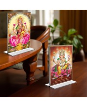 Debi Lakshmi & Sri Ganesh Acrylic T-Style Photo Stand - 11x13 Inches, Compact and Stylish Spiritual Display, easily change 2 photos (Pack of 1)