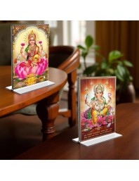 Debi Lakshmi & Sri Ganesh Acrylic T-Style Photo Stand - 5x7 Inches, Compact and Stylish Spiritual Display, easily change 2 photos (Pack of 1)