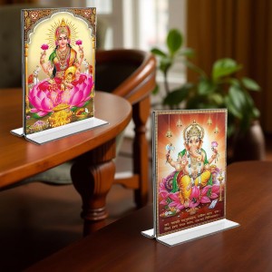 Debi Lakshmi & Sri Ganesh Acrylic T-Style Photo Stand, Compact and Stylish Spiritual Display, easily change 2 photos (Pack of 1) Debi Lakshmi & Sri Ganesh Acrylic T-Style Photo Stand, Compact and Stylish Spiritual Display, easily change 2 photos (Pack of 1)