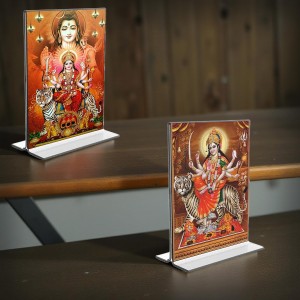Lord Shiva & Lord Durga Acrylic T-Style Photo Stand - 9x11 Inches, Compact and Stylish Spiritual Display, easily change 2 photos (Pack of 1)