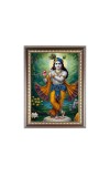 Lord Sri Krishna playing Flute Photo Frame - 10x14 Inches, Brown Wooden Frame for Home, Office & Temple Decoration